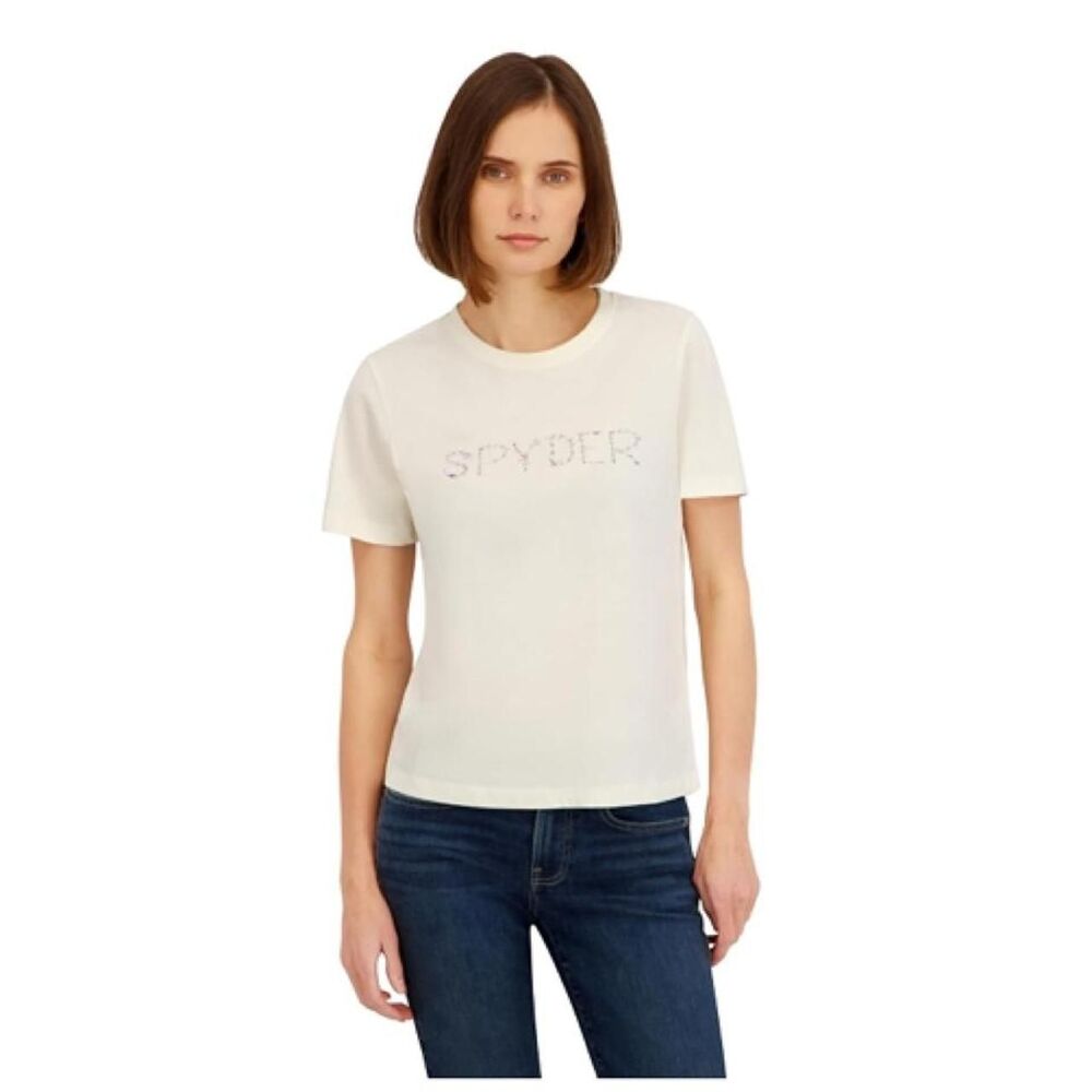 Spyder cream cotton t-shirt logo. Size Large Women Casual Tee Versatile